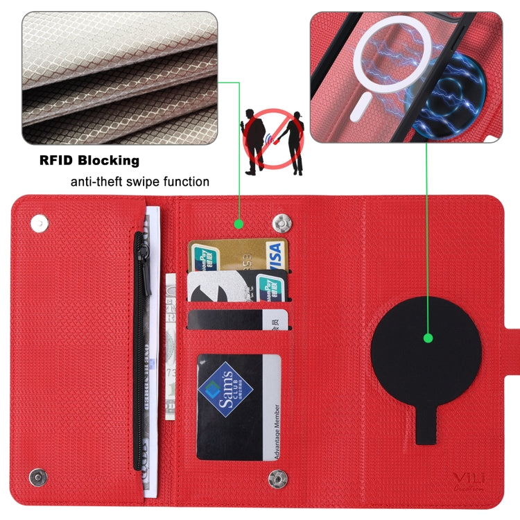 For iPhone 14 Pro ViLi GHB Series MagSafe Magnetic Zipper Leather Phone Case(Red) - free shipping - PMC Jewellery - Order now!