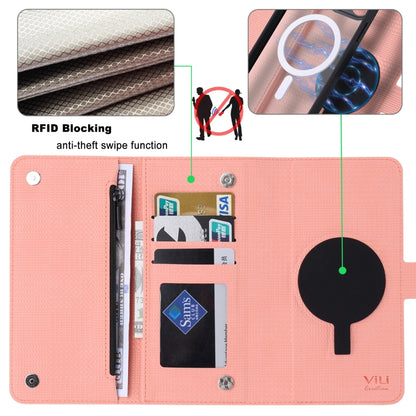 For iPhone 15 Pro ViLi GHB Series MagSafe Magnetic Zipper Leather Phone Case(Pink) - iPhone 15 Pro Cases by ViLi | Online Shopping South Africa | PMC Jewellery | Buy Now Pay Later Mobicred