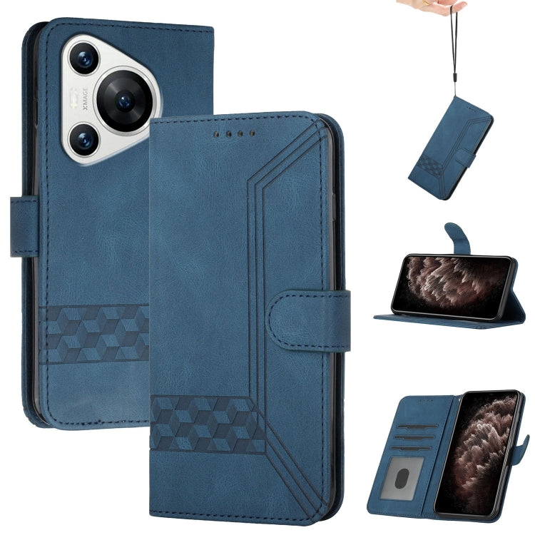 For Huawei Pura 70 Pro/70 Pro+ Cubic Skin Feel Flip Leather Phone Case(Blue) - Huawei Cases by PMC Jewellery | Online Shopping South Africa | PMC Jewellery | Buy Now Pay Later Mobicred