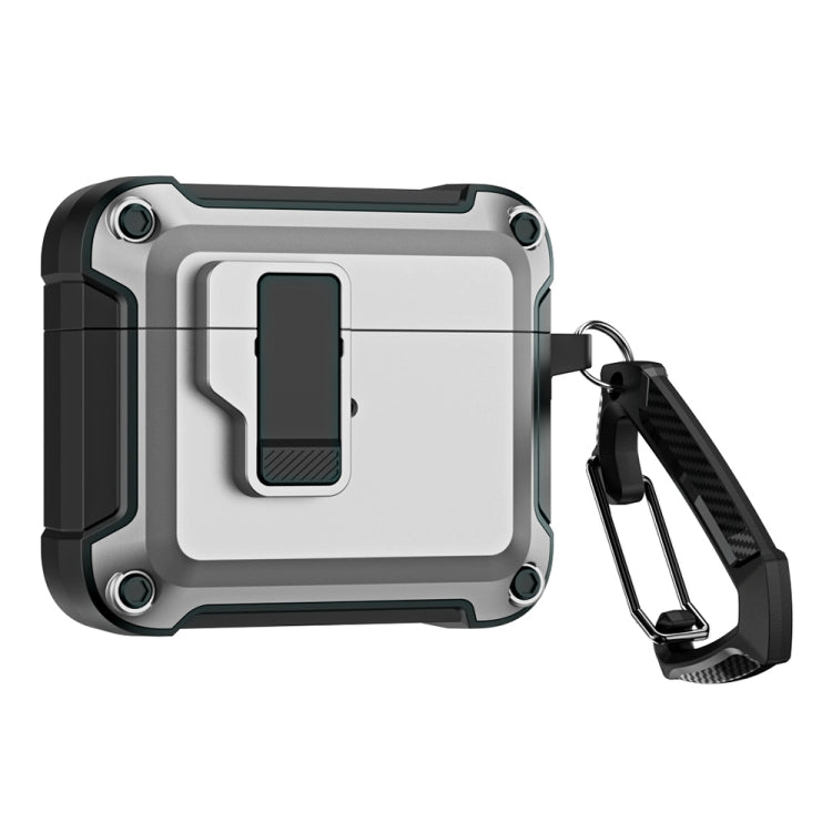 For AirPods 3 TPU + PC Wireless Bluetooth Earphone Protective Case with Switch Lock & Hook(Grey) - For AirPods 3 by PMC Jewellery | Online Shopping South Africa | PMC Jewellery | Buy Now Pay Later Mobicred