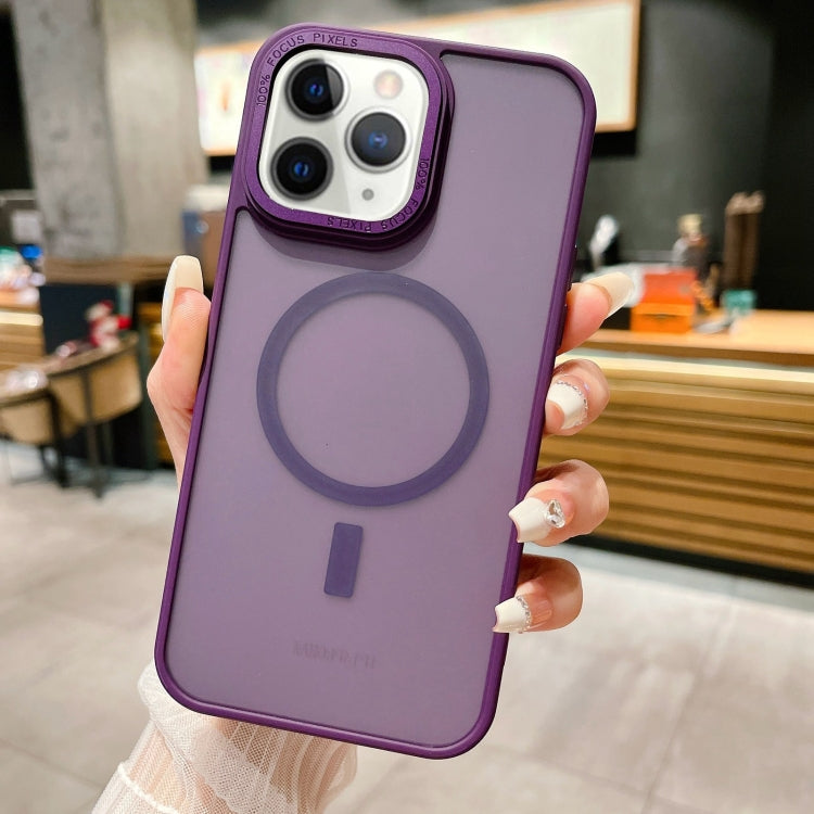 For iPhone 11 Pro Imitation Metal Frosted Skin Feel Acrylic MagSafe Phone Case(Deep Purple) - iPhone 11 Pro Cases by PMC Jewellery | Online Shopping South Africa | PMC Jewellery