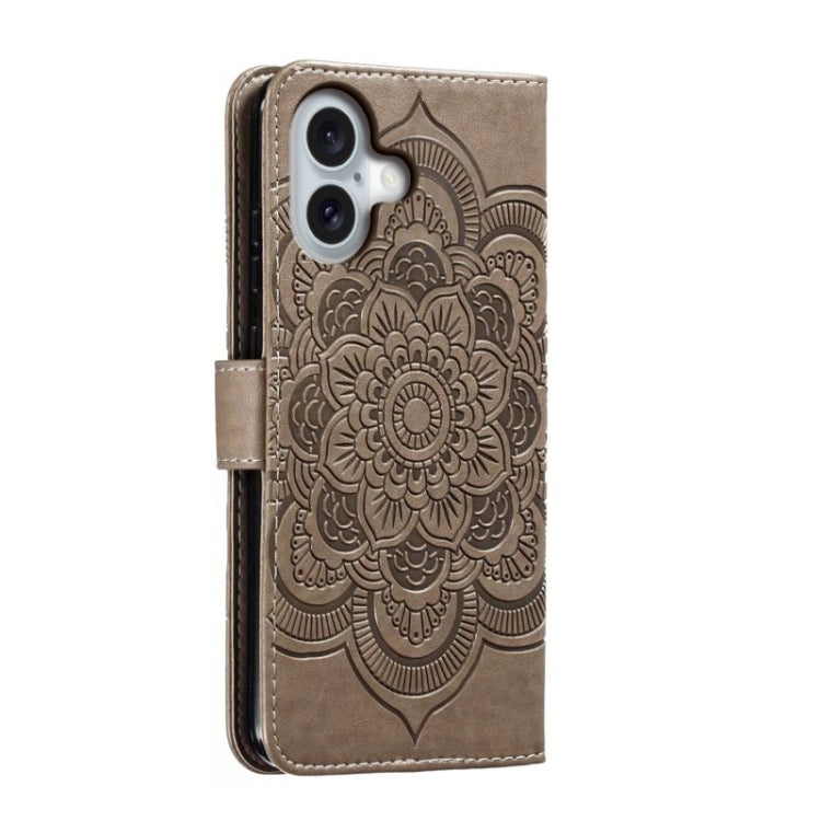 For iPhone 16 Mandala Embossing Pattern Horizontal Flip Leather Phone Case(Gray) - iPhone 16 Cases by PMC TechLife | Online Shopping South Africa | PMC TechLife | Buy Now Pay Later Mobicred