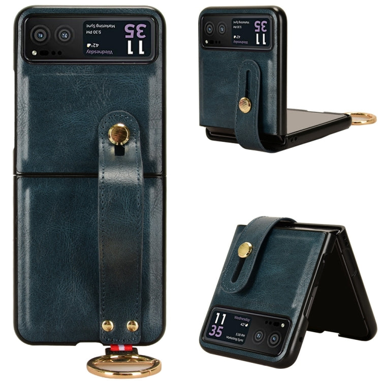 For Motorola Razr 40 Wristband Leather Back Phone Case(Blue) - Motorola Cases by PMC TechLife | Online Shopping South Africa | PMC TechLife