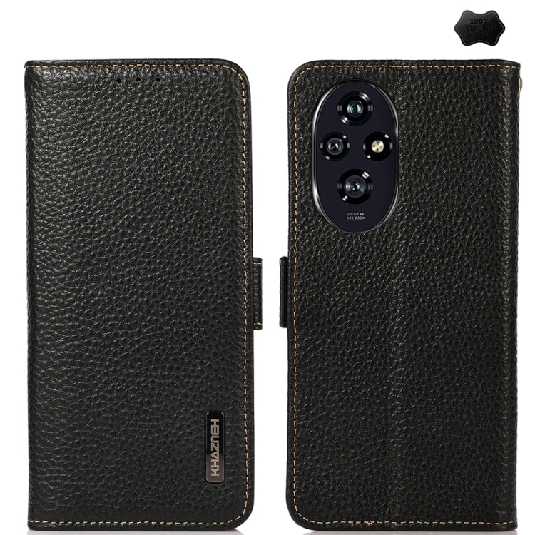 For Honor 200 KHAZNEH Side-Magnetic Litchi Genuine Leather RFID Phone Case(Black) - free shipping - PMC TechLife - Order now!
