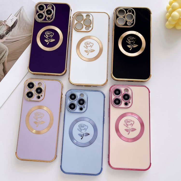 For iPhone 14 Pro Max Electroplate Side Roses Flower MagSafe Phone Case(Pink) - iPhone 14 Pro Max Cases by PMC TechLife | Online Shopping South Africa | PMC TechLife