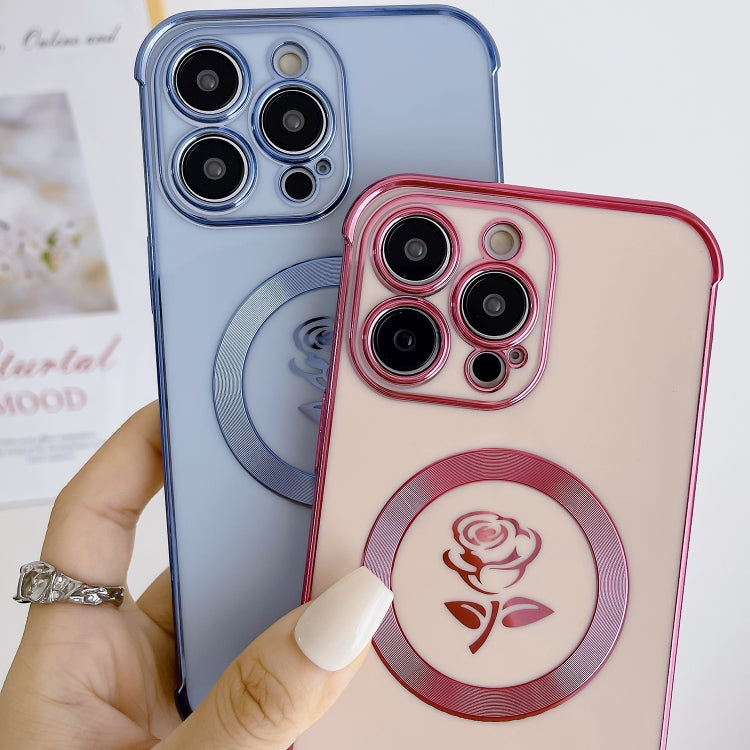 For iPhone 14 Plus Electroplate Side Roses Flower MagSafe Phone Case(Purple) - iPhone 14 Plus Cases by PMC TechLife | Online Shopping South Africa | PMC TechLife