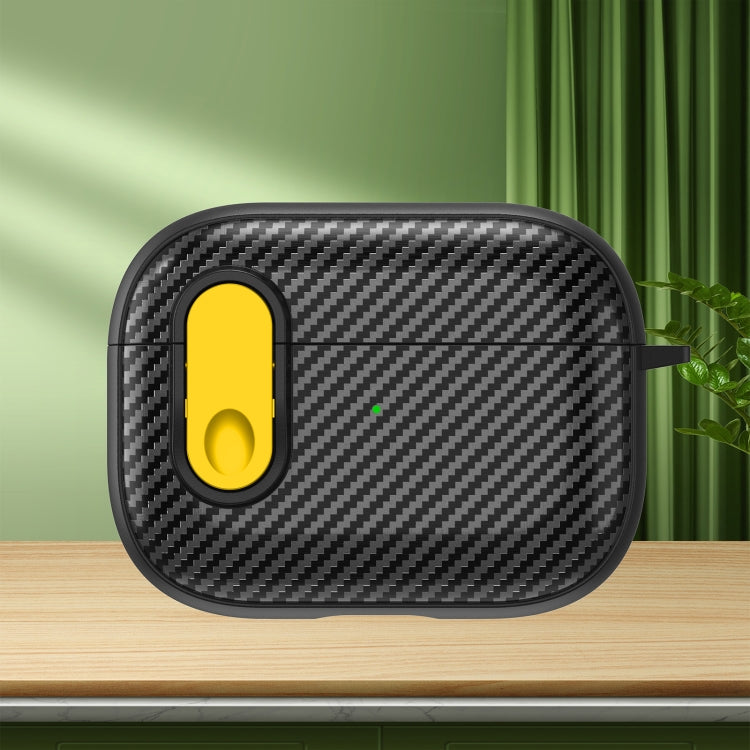 For AirPods Pro 2 Carbon Fiber Texture Wireless Earphones Case with Security Lock(Yellow) - For AirPods Pro 2 by PMC Jewellery | Online Shopping South Africa | PMC Jewellery | Buy Now Pay Later Mobicred