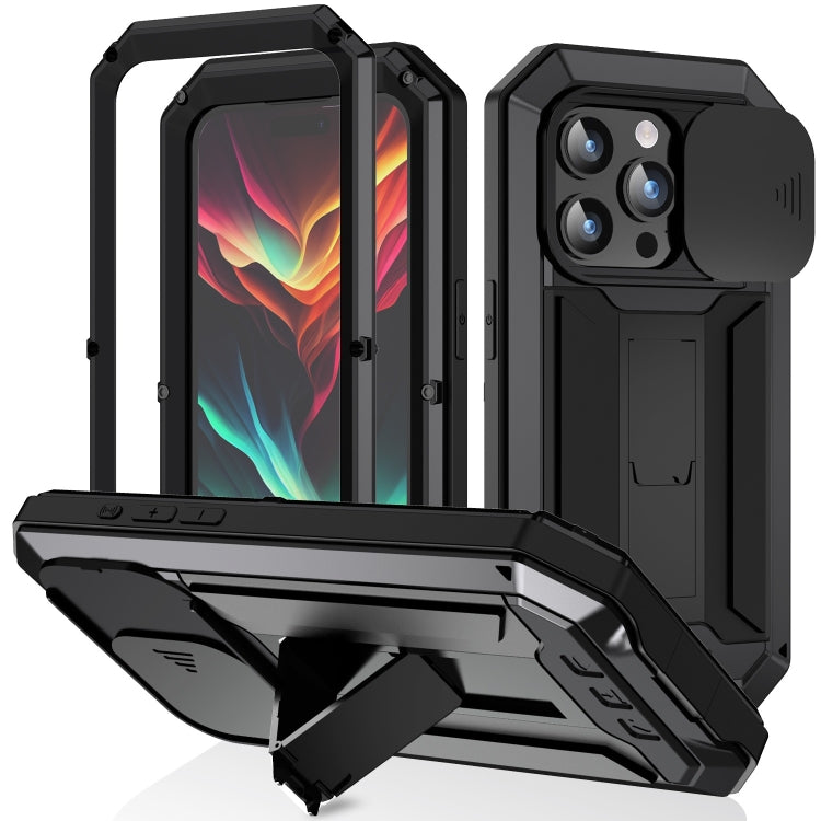 For iPhone 15 Pro Max R-JUST Sliding Camera IP54 Life Waterproof Holder Phone Case(Black) - free shipping - PMC TechLife - Order now!