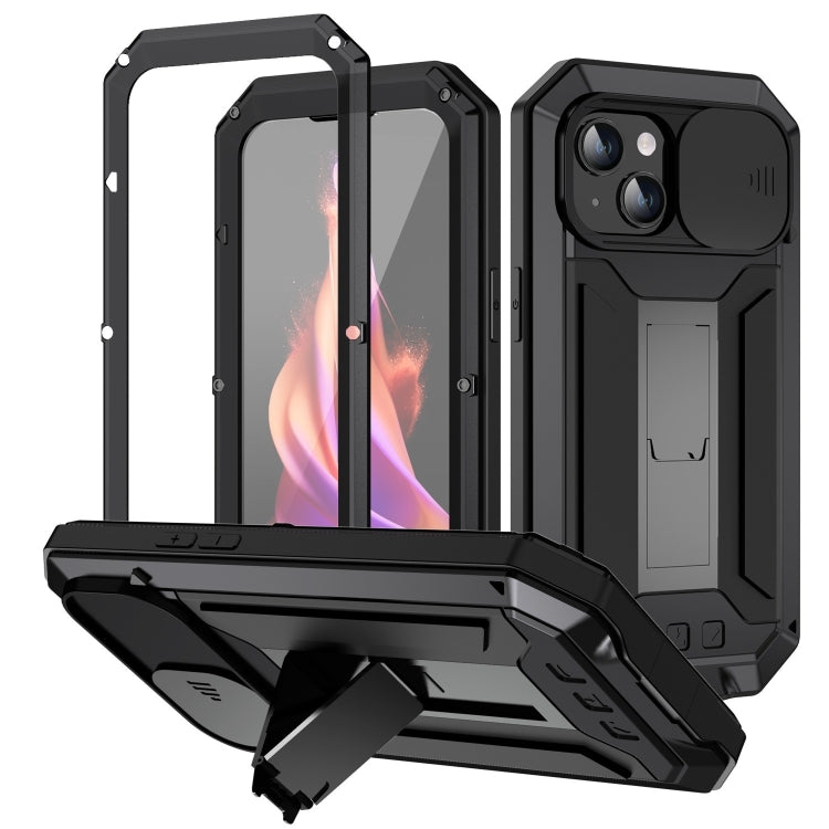 For iPhone 15 R-JUST Sliding Camera IP54 Life Waterproof Holder Phone Case(Black) - iPhone 15 Cases by R-JUST | Online Shopping South Africa | PMC Jewellery | Buy Now Pay Later Mobicred