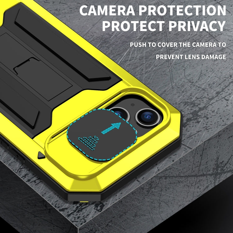 For iPhone 15 R-JUST Sliding Camera IP54 Life Waterproof Holder Phone Case(Yellow) - iPhone 15 Cases by R-JUST | Online Shopping South Africa | PMC TechLife | Buy Now Pay Later Mobicred