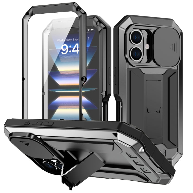 For iPhone 16 R-JUST Sliding Camera IP54 Life Waterproof Holder Phone Case(Black) - iPhone 16 Cases by R-JUST | Online Shopping South Africa | PMC Jewellery | Buy Now Pay Later Mobicred