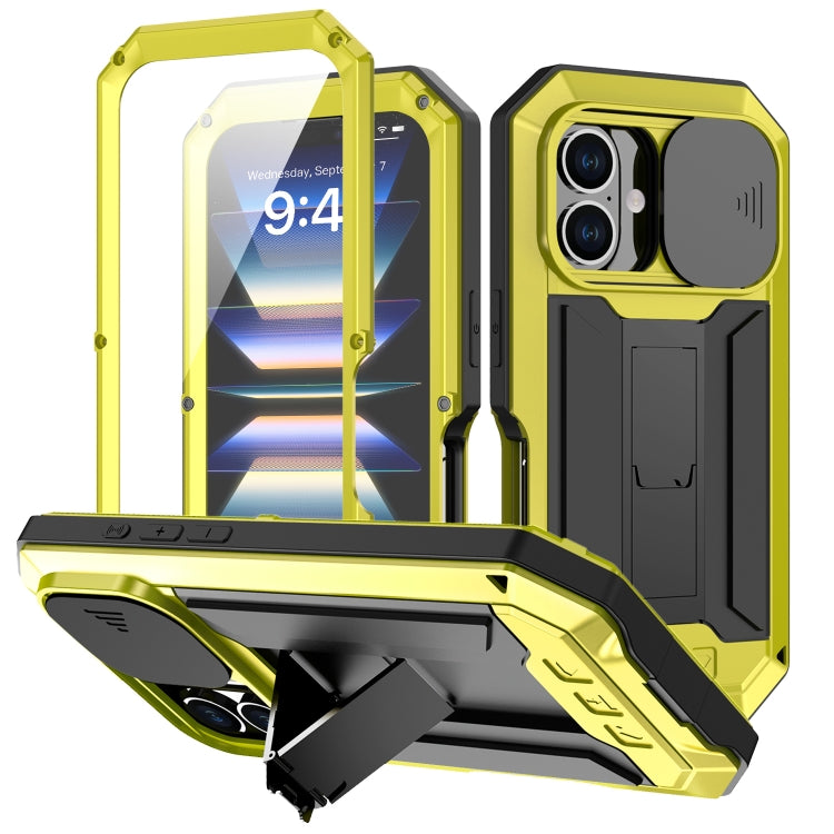 For iPhone 16 R-JUST Sliding Camera IP54 Life Waterproof Holder Phone Case(Yellow) - iPhone 16 Cases by R-JUST | Online Shopping South Africa | PMC Jewellery | Buy Now Pay Later Mobicred