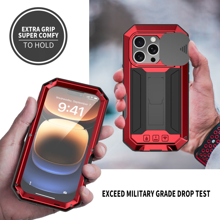 For iPhone 16 Pro R-JUST Sliding Camera IP54 Life Waterproof Holder Phone Case(Red) - iPhone 16 Pro Cases by R-JUST | Online Shopping South Africa | PMC Jewellery | Buy Now Pay Later Mobicred