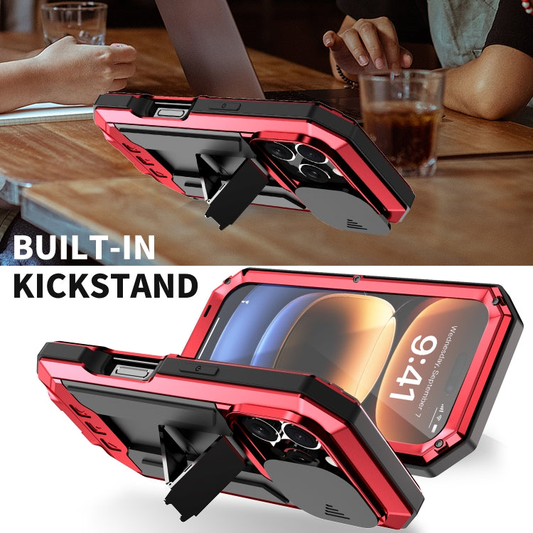 For iPhone 16 Pro R-JUST Sliding Camera IP54 Life Waterproof Holder Phone Case(Red) - free shipping - PMC Jewellery - Order now!