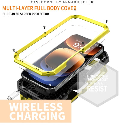 For iPhone 16 Pro R-JUST Sliding Camera IP54 Life Waterproof Holder Phone Case(Yellow) - iPhone 16 Pro Cases by R-JUST | Online Shopping South Africa | PMC Jewellery | Buy Now Pay Later Mobicred