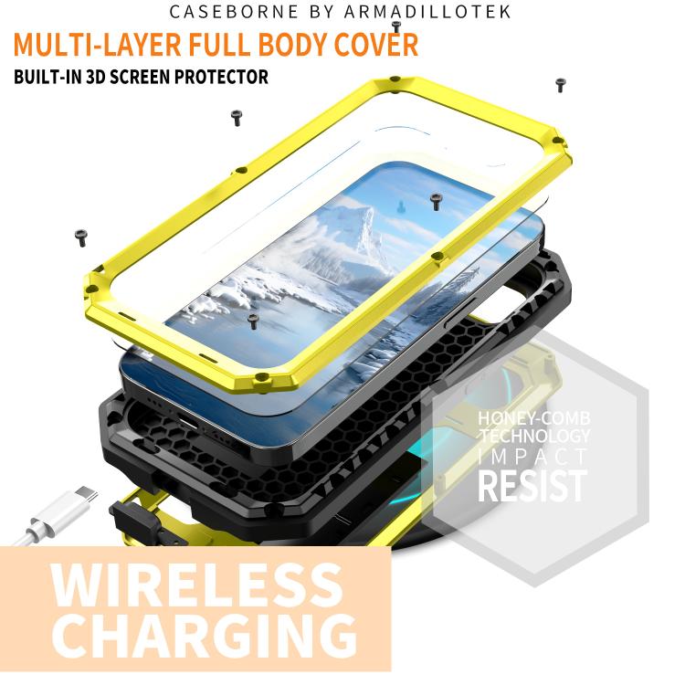 For iPhone 16e R-JUST Sliding Camera IP54 Life Waterproof Holder Phone Case(Yellow) - free shipping - PMC TechLife - Order now!