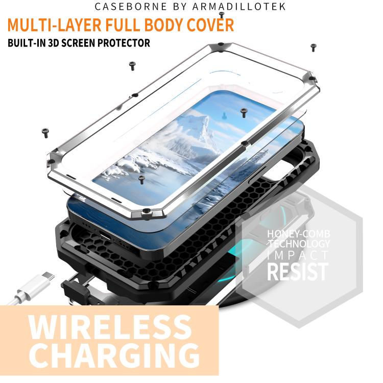 For iPhone 16e R-JUST Sliding Camera IP54 Life Waterproof Holder Phone Case(Silver) - iPhone 16e Cases by R-JUST | Online Shopping South Africa | PMC TechLife | Buy Now Pay Later Mobicred