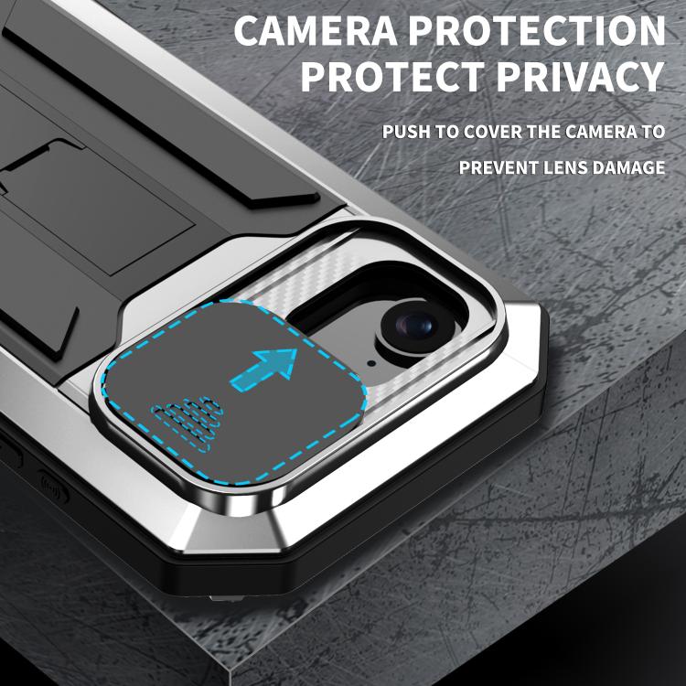 For iPhone 16e R-JUST Sliding Camera IP54 Life Waterproof Holder Phone Case(Silver) - iPhone 16e Cases by R-JUST | Online Shopping South Africa | PMC TechLife | Buy Now Pay Later Mobicred
