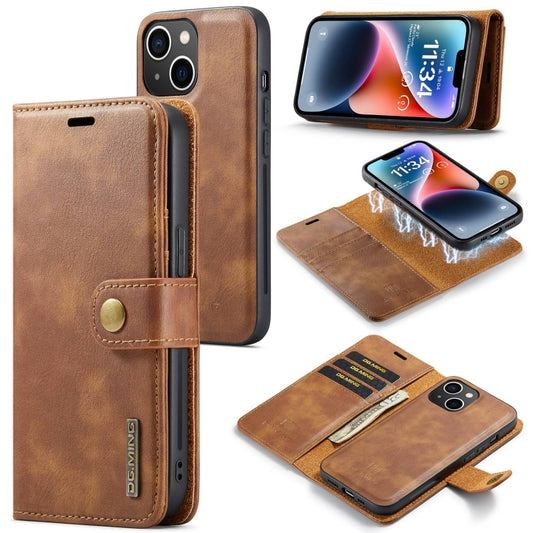 For iPhone 15 DG.MING Crazy Horse Texture Detachable Magnetic Leather Phone Case(Brown) - iPhone 15 Cases by DG.MING | Online Shopping South Africa | PMC Jewellery | Buy Now Pay Later Mobicred