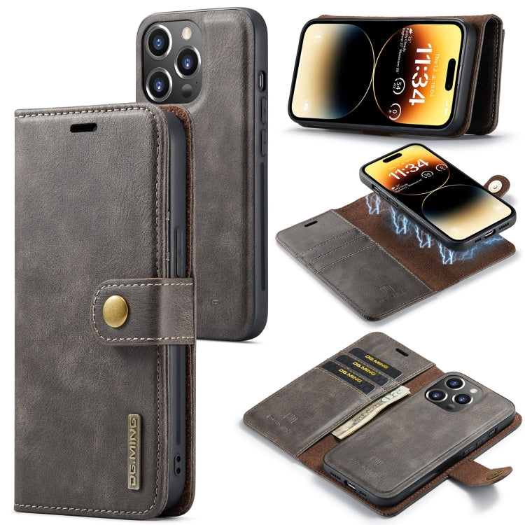 For iPhone 15 Pro DG.MING Crazy Horse Texture Detachable Magnetic Leather Phone Case(Grey) - iPhone 15 Pro Cases by DG.MING | Online Shopping South Africa | PMC Jewellery | Buy Now Pay Later Mobicred