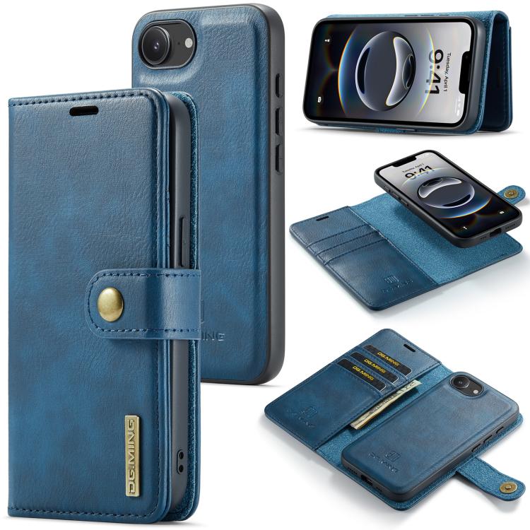 For iPhone 16e DG.MING Crazy Horse Texture Detachable Magnetic Leather Phone Case(Blue) - free shipping - PMc TechLife - Order now!