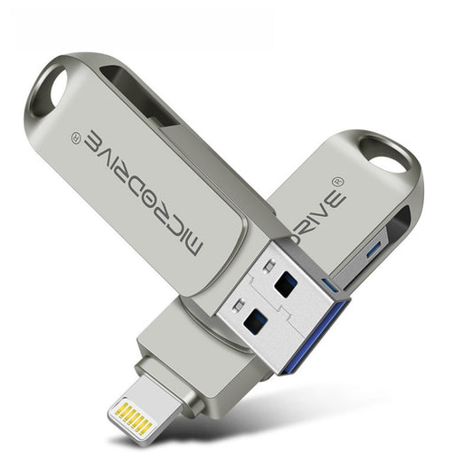 MicroDrive 2 In 1  8 Pin + USB 2.0 Portable Metal USB Flash Disk, Capacity:256GB(Silver) - USB Flash Drives by MICRODRIVE | Online Shopping South Africa | PMC Jewellery | Buy Now Pay Later Mobicred