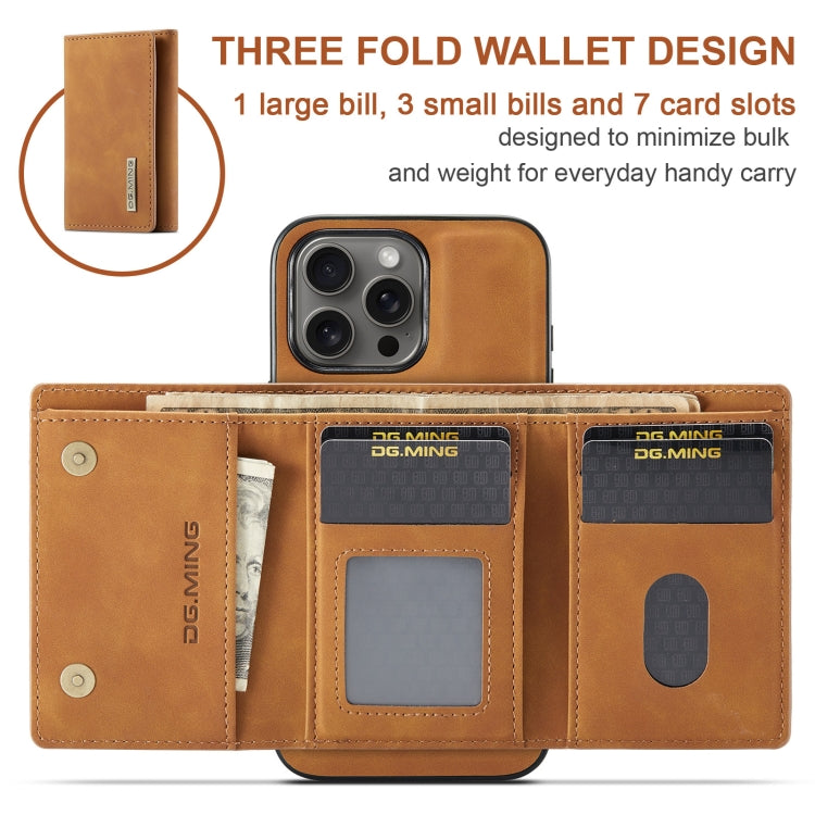 For iPhone 16 Pro DG.MING M1 Series 3-Fold Multi Card Wallet Leather Phone Case(Brown) - iPhone 16 Pro Cases by DG.MING | Online Shopping South Africa | PMC Jewellery | Buy Now Pay Later Mobicred