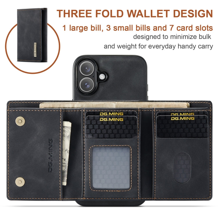 For iPhone 16 Plus DG.MING M1 Series 3-Fold Multi Card Wallet Leather Phone Case(Black) - free shipping - PMC Jewellery - Order now!