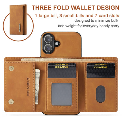 For iPhone 16 Plus DG.MING M1 Series 3-Fold Multi Card Wallet Leather Phone Case(Brown) - iPhone 16 Plus Cases by DG.MING | Online Shopping South Africa | PMC Jewellery | Buy Now Pay Later Mobicred