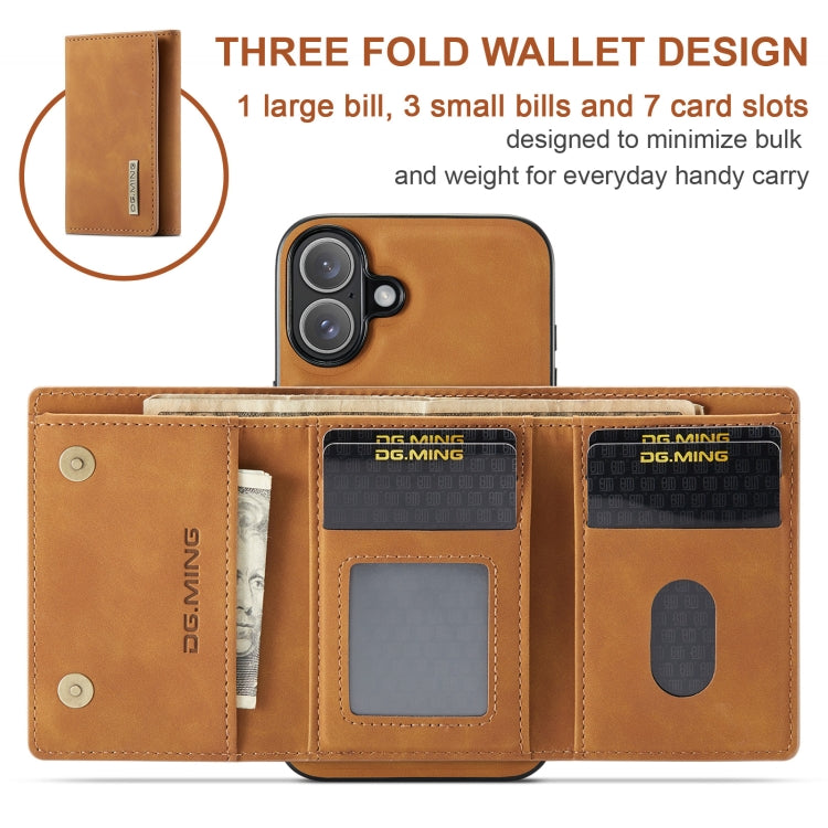 For iPhone 16 DG.MING M1 Series 3-Fold Multi Card Wallet Leather Phone Case(Brown) - iPhone 16 Cases by DG.MING | Online Shopping South Africa | PMC Jewellery | Buy Now Pay Later Mobicred