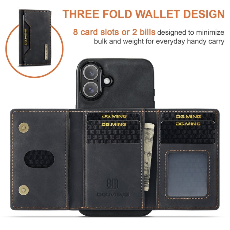 For iPhone 16 Plus DG.MING M2 Series 3-Fold Card Bag Wallet Leather Phone Case(Black) - iPhone 16 Plus Cases by DG.MING | Online Shopping South Africa | PMC Jewellery | Buy Now Pay Later Mobicred