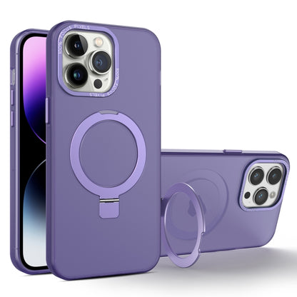 For iPhone 14 Pro Max MagSafe Metal Holder Frosted Translucent Phone Case(Dark Purple) - iPhone 14 Pro Max Cases by PMC Jewellery | Online Shopping South Africa | PMC Jewellery