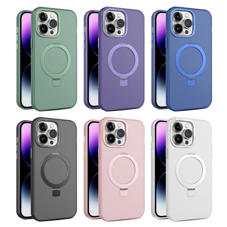 For iPhone 12 Pro Max MagSafe Metal Holder Frosted Translucent Phone Case(Green) - iPhone 12 Pro Max Cases by PMC TechLife | Online Shopping South Africa | PMC TechLife