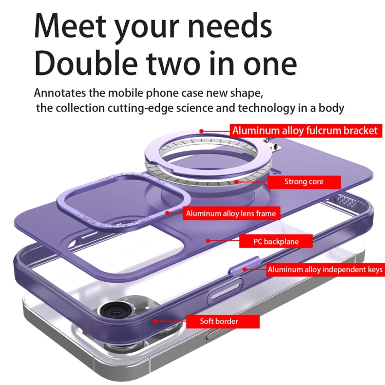 For iPhone 14 Plus MagSafe Metal Holder Frosted Translucent Phone Case(Black) - iPhone 14 Plus Cases by PMC TechLife | Online Shopping South Africa | PMC TechLife
