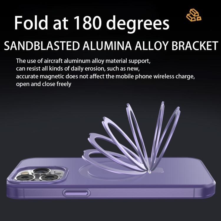 For iPhone 14 MagSafe Metal Holder Frosted Translucent Phone Case(Pink) - iPhone 14 Cases by PMC TechLife | Online Shopping South Africa | PMC TechLife