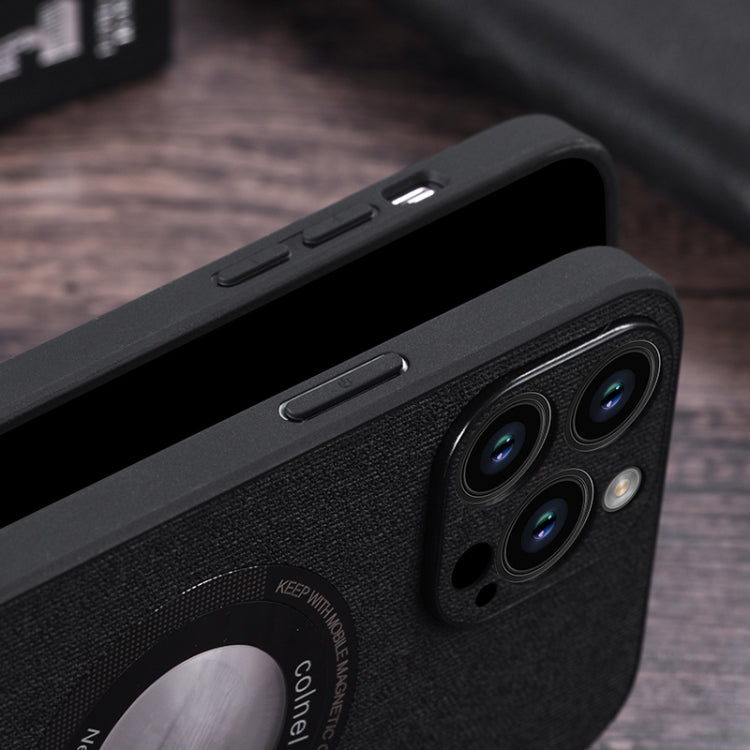 For iPhone 15 Cloth Texture MagSafe Magnetic PU Phone Case(Dark Blue) - iPhone 15 Cases by PMC TechLife | Online Shopping South Africa | PMC TechLife