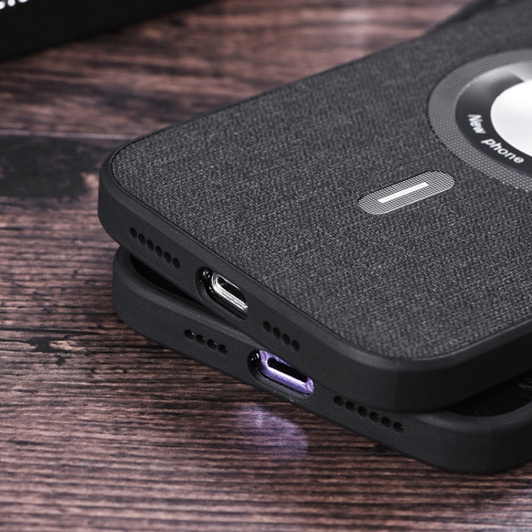 For iPhone 15 Pro Max Cloth Texture MagSafe Magnetic PU Phone Case(Black) - iPhone 15 Pro Max Cases by PMC TechLife | Online Shopping South Africa | PMC TechLife