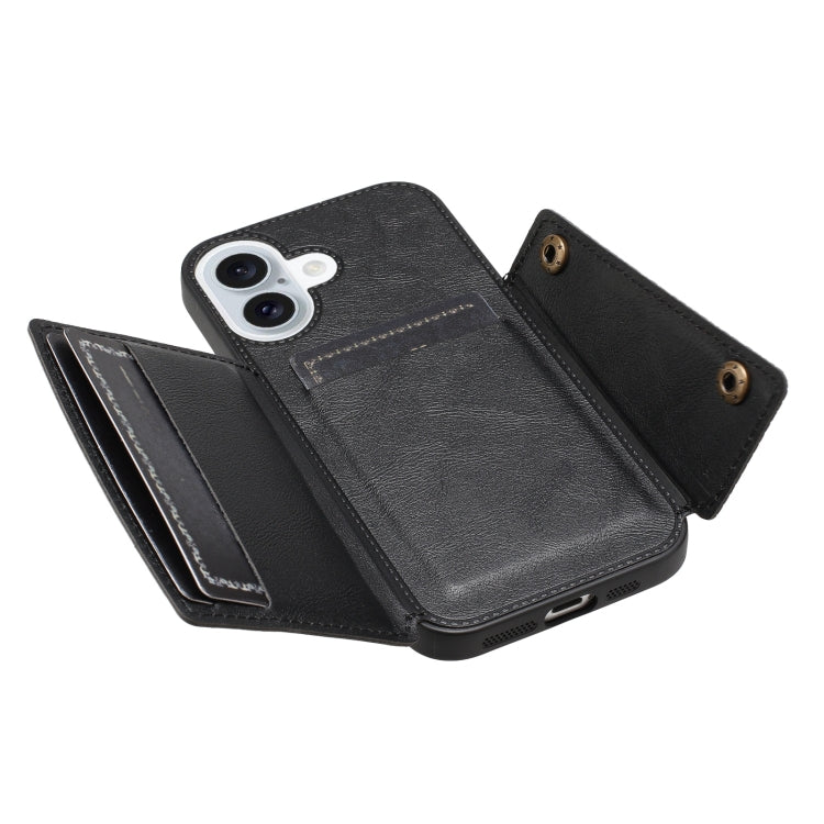 For iPhone 16 Double Buckle Card Slots PU + TPU Phone Case(Black) - iPhone 16 Cases by PMC TechLife | Online Shopping South Africa | PMC TechLife | Buy Now Pay Later Mobicred