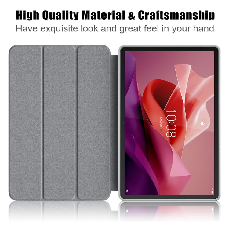 For Lenovo Tab P12 12.7 /P12 Pro 2nd Gen 3-folding TPU Smart Leather Tablet Case(Grey) - Lenovo by PMC TechLife | Online Shopping South Africa | PMC TechLife | Buy Now Pay Later Mobicred