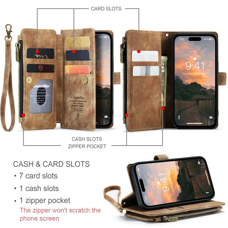 For iPhone 15 Pro CaseMe C30 Multifunctional Leather Phone Case(Brown) - iPhone 15 Pro Cases by CaseMe | Online Shopping South Africa | PMC Jewellery | Buy Now Pay Later Mobicred