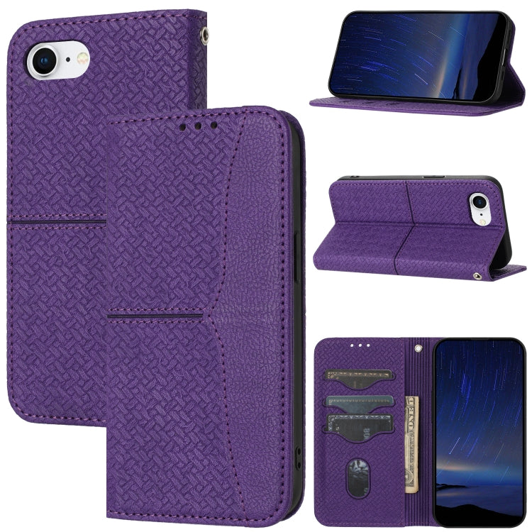 For iPhone SE 2024 Woven Texture Stitching Magnetic Leather Phone Case(Purple) - More iPhone Cases by PMC Jewellery | Online Shopping South Africa | PMC Jewellery | Buy Now Pay Later Mobicred