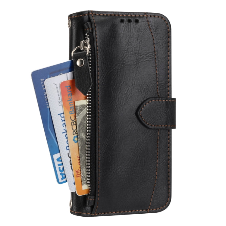 For iPhone 16e Oil Skin Zipper Wallet Leather Phone Case(Black) - iPhone 16e Cases by PMC TechLife | Online Shopping South Africa | PMC TechLife | Buy Now Pay Later Mobicred