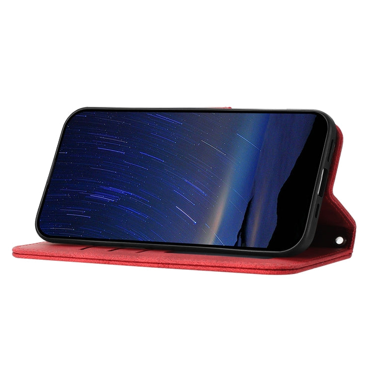 For iPhone 16 Embossed Stripes Skin Feel Leather Phone Case(Red) - iPhone 16 Cases by PMC Jewellery | Online Shopping South Africa | PMC Jewellery | Buy Now Pay Later Mobicred