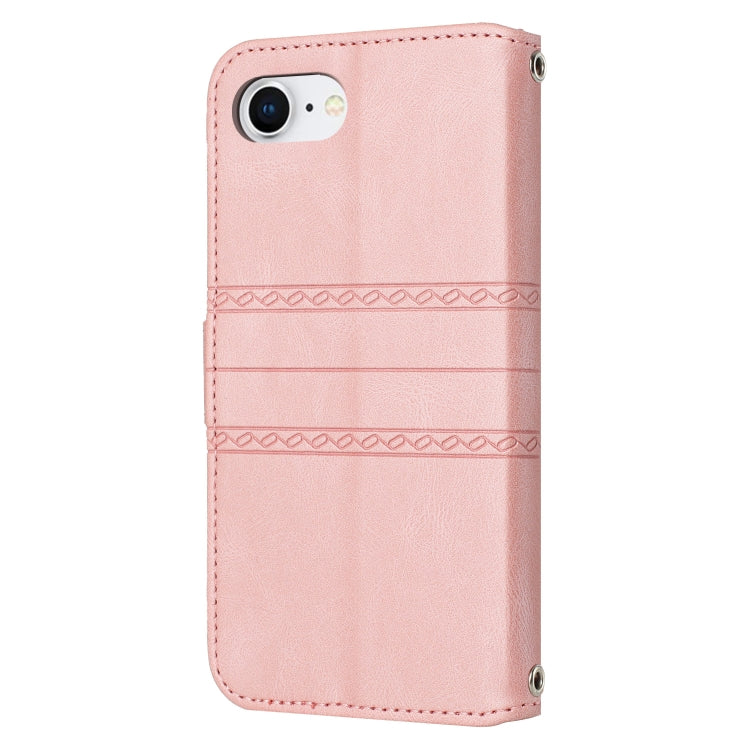 For iPhone SE 2024 Embossed Stripes Skin Feel Leather Phone Case(Pink) - More iPhone Cases by PMC Jewellery | Online Shopping South Africa | PMC Jewellery | Buy Now Pay Later Mobicred