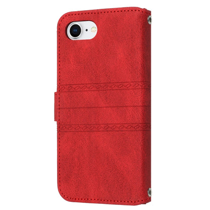 For iPhone SE 2024 Embossed Stripes Skin Feel Leather Phone Case(Red) - More iPhone Cases by PMC Jewellery | Online Shopping South Africa | PMC Jewellery | Buy Now Pay Later Mobicred