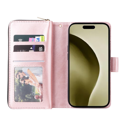 For iPhone 16 Pro 9 Card Slots Zipper Wallet Bag Leather Phone Case(Rose Gold) - iPhone 16 Pro Cases by PMC Jewellery | Online Shopping South Africa | PMC Jewellery | Buy Now Pay Later Mobicred