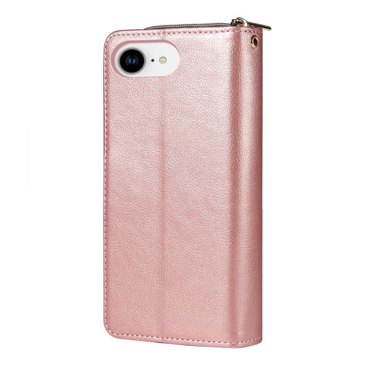 For iPhone 16e 9 Card Slots Zipper Wallet Bag Leather Phone Case(Rose Gold) - iPhone 16e Cases by PMC TechLife | Online Shopping South Africa | PMC TechLife | Buy Now Pay Later Mobicred