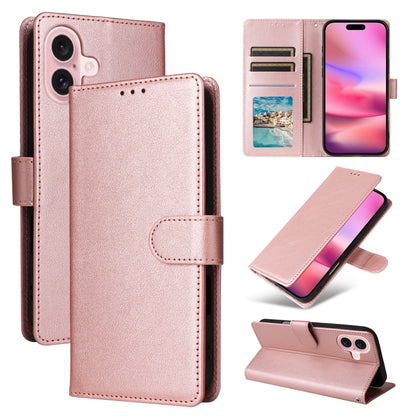 For iPhone 16 Multifunctional Horizontal Flip Leather Phone Case with Three Card Slots(Rose Gold) - iPhone 16 Cases by PMC Jewellery | Online Shopping South Africa | PMC Jewellery | Buy Now Pay Later Mobicred