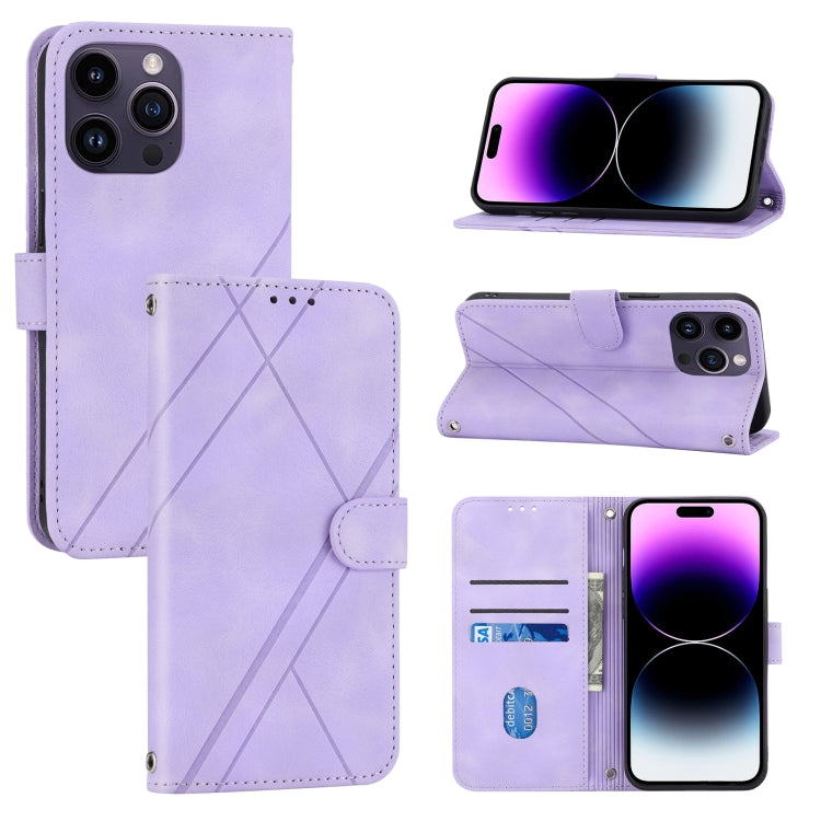 For iPhone 16 Pro Max Embossed Line Leather Phone Case with Lanyard(Purple) - iPhone 16 Pro Max Cases by PMC Jewellery | Online Shopping South Africa | PMC Jewellery | Buy Now Pay Later Mobicred