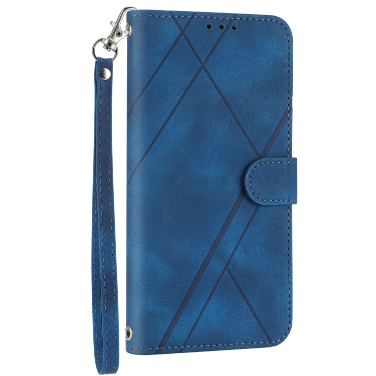 For iPhone 16e Embossed Line Leather Phone Case with Lanyard(Blue) - iPhone 16e Cases by PMC TechLife | Online Shopping South Africa | PMC TechLife | Buy Now Pay Later Mobicred
